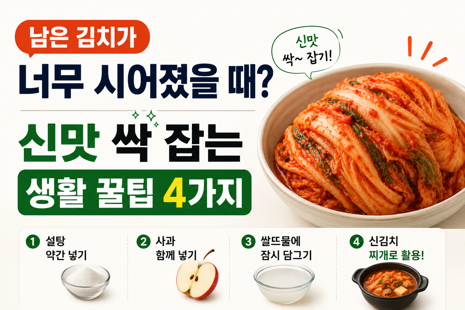 남은 김치가 너무 시어졌을 때? 신맛 싹 잡는 생활 꿀팁 4가지