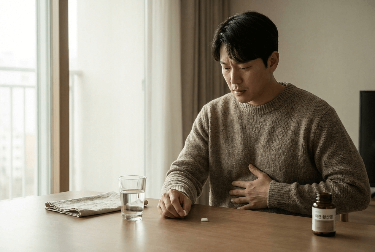 아연 황산염 정제와 위장 불편 표현, 공복 복용 주의 메시지