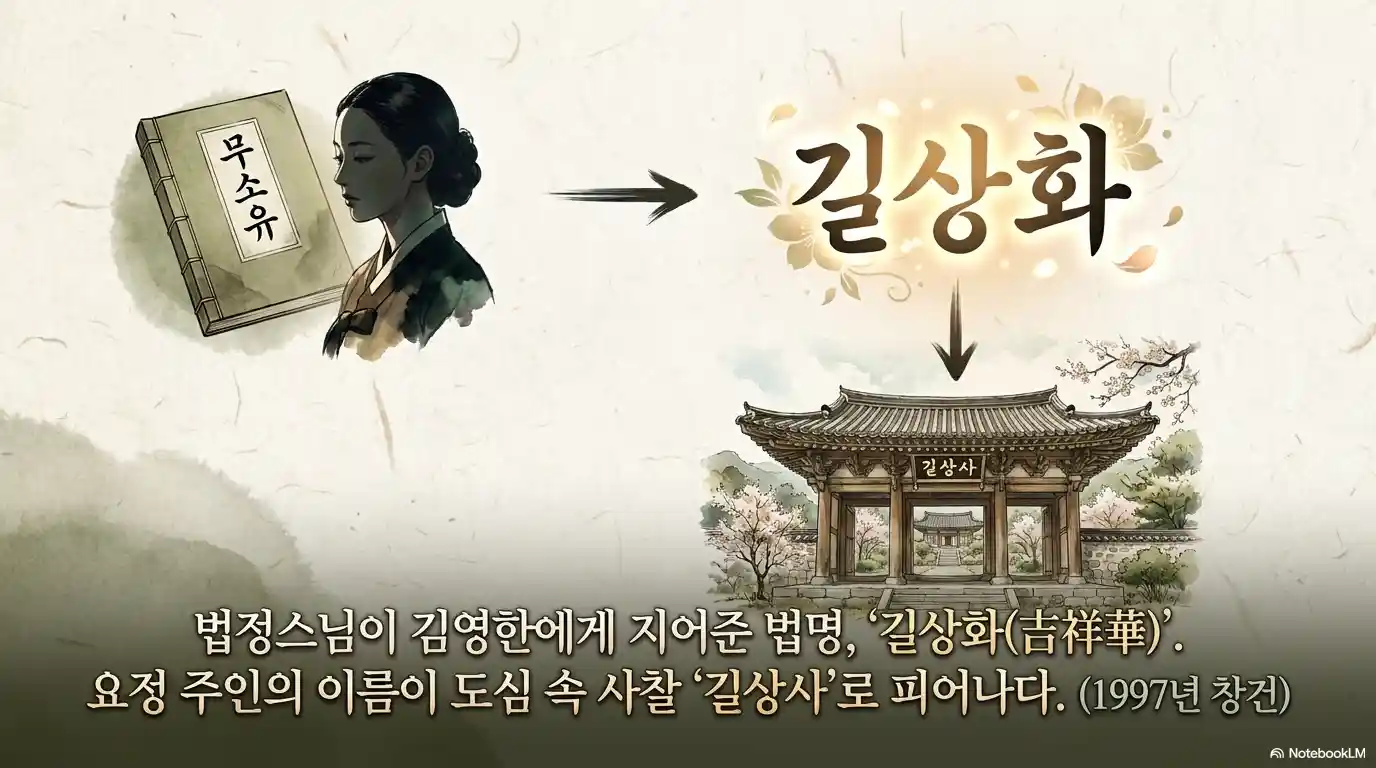 길상사 이름 유래 흐름도 무소유에서 법명 길상화 거쳐 1997년 창건 - 요정 주인 김영한 이름이 절 이름으로