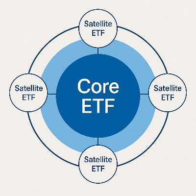 Circular diagram showing ETF core satellite portfolio structure