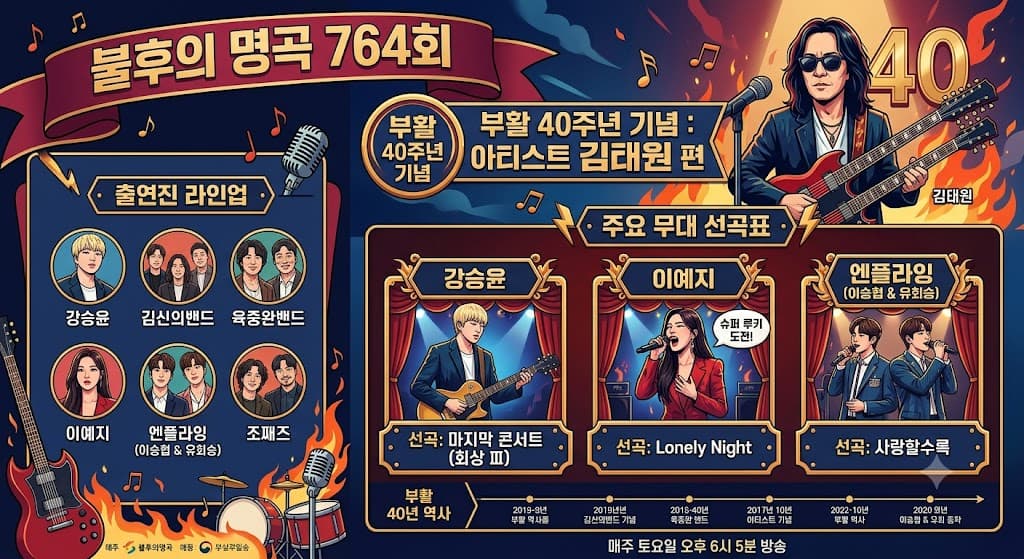 불후의 명곡 764회 부활 40주년 김태원 편 출연진과 강승윤 이예지 엔플라잉 선곡표