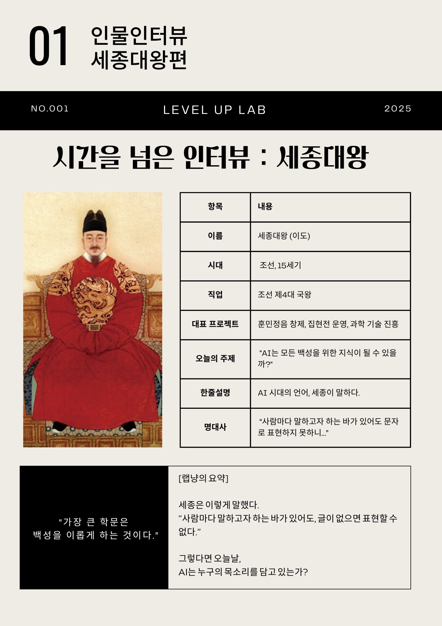 세종대왕 인터뷰 프로필