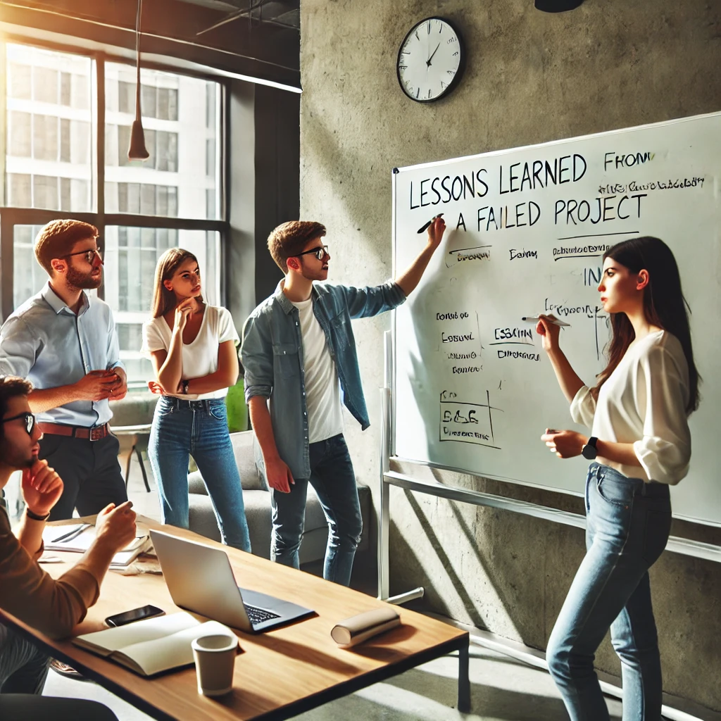 실패한 프로젝트를 논의하는 젊은 전문가들