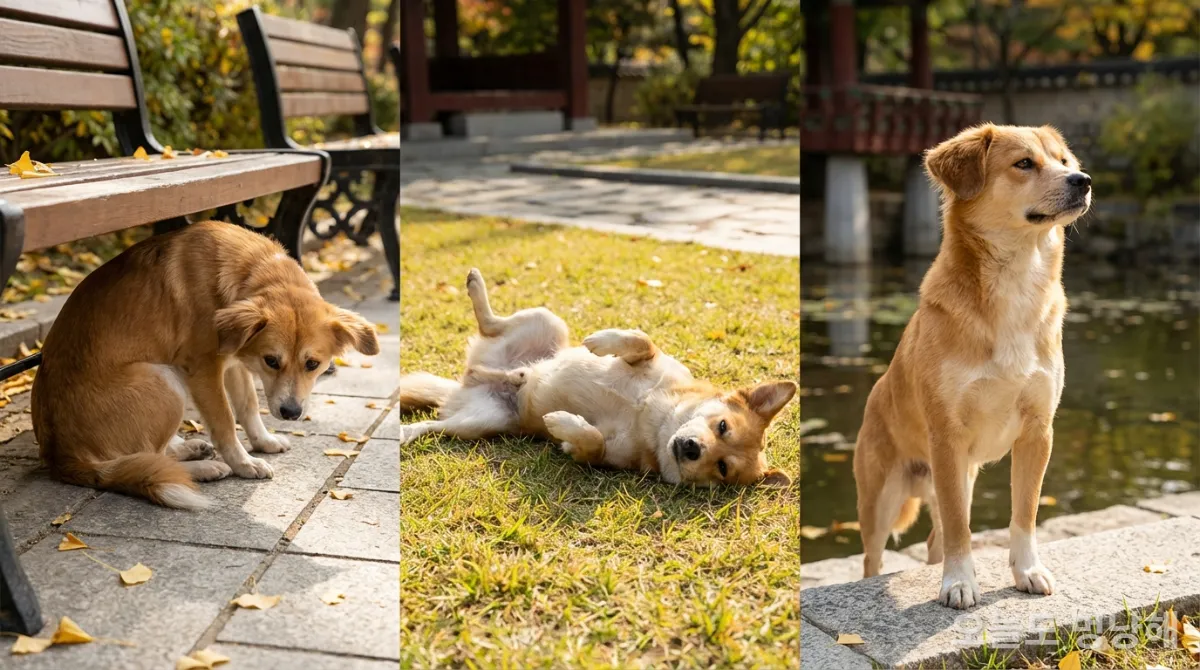 몸의 자세로 감정을 표현하는 한국 강아지