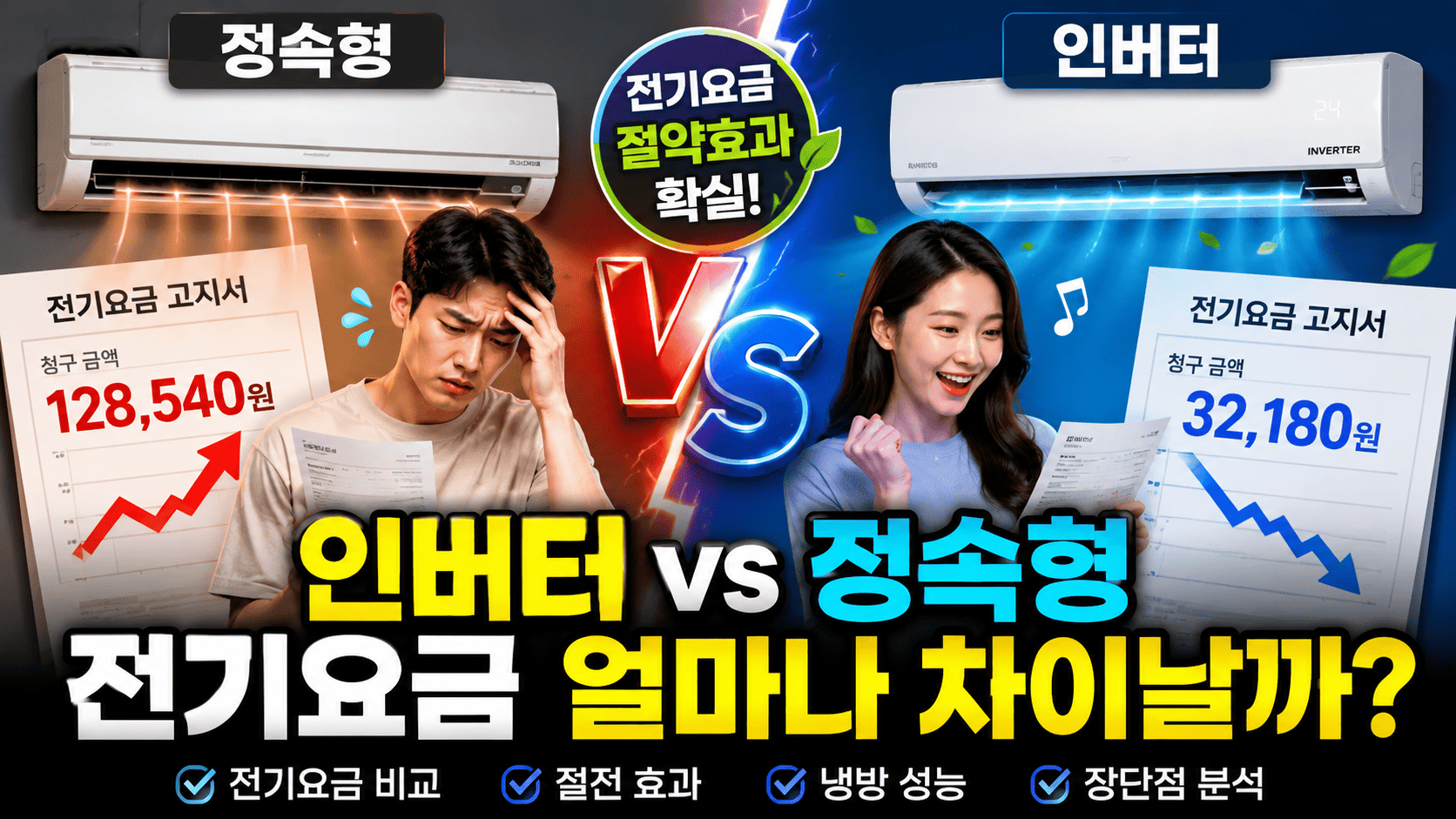인버터와 정속형 비교 (전기요금, 절전, 성능)