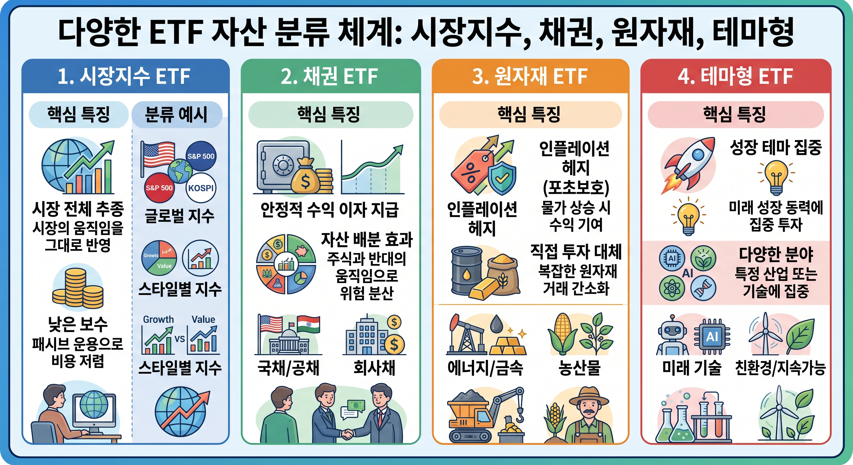 시장지수 채권 원자재 테마형 ETF의 다양한 자산 분류 체계