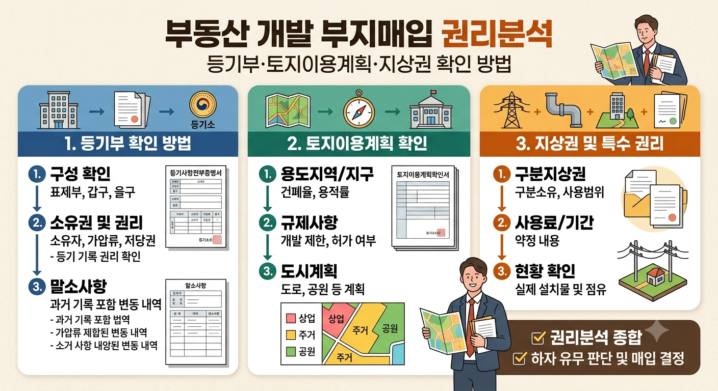 부동산 개발 부지매입 권리분석, 등기부·토지이용계획·지상권 확인 방법