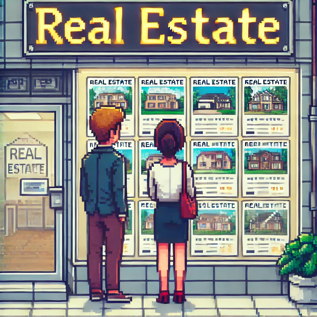 부동산 전월세 광고를 보고 있는 커플