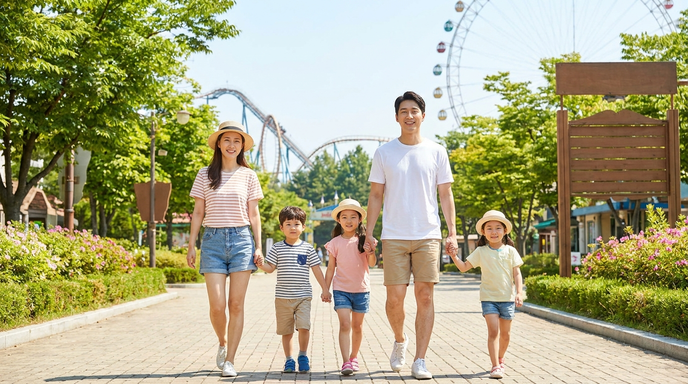 놀이공원 가족 입장