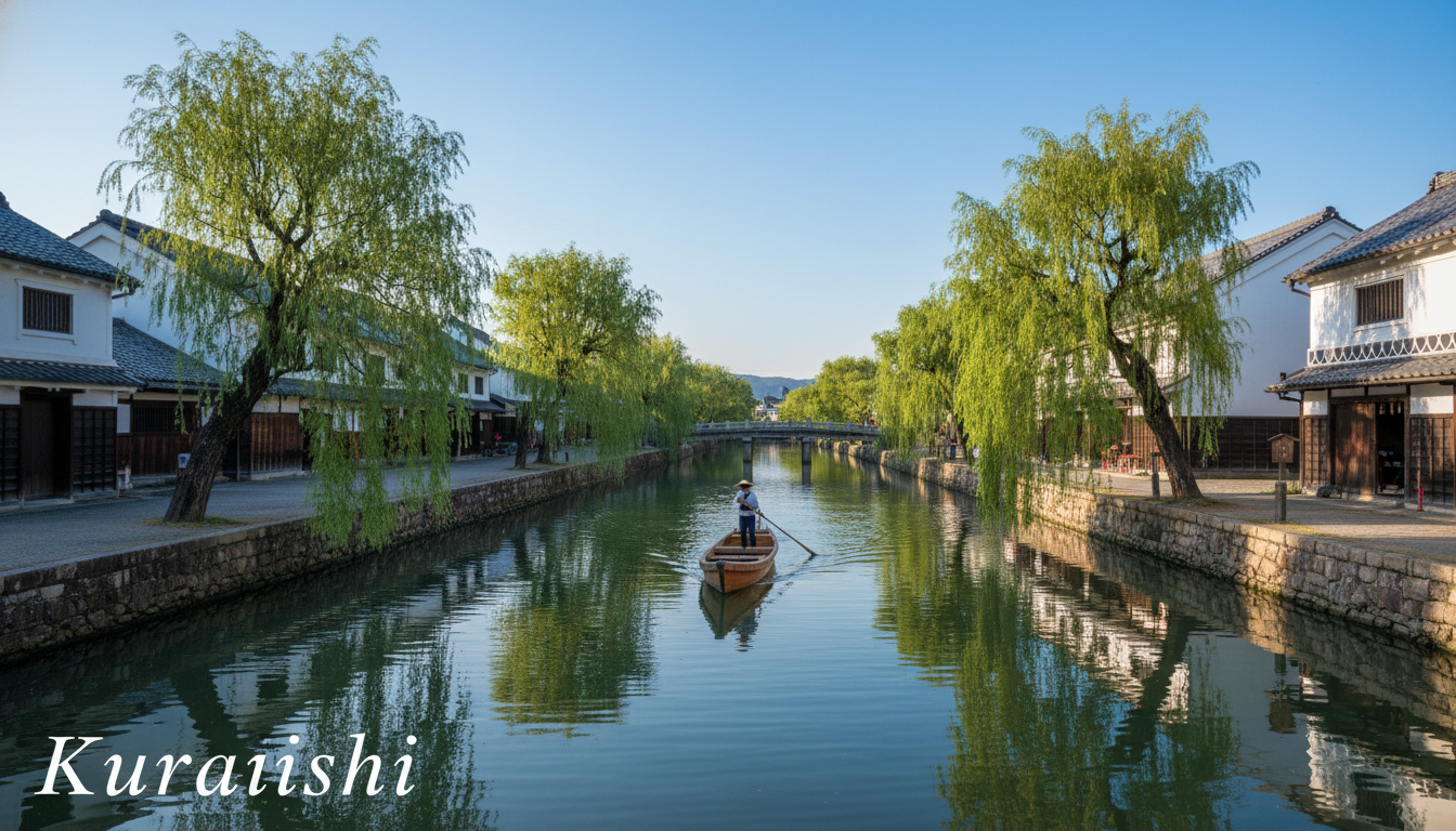 지진 발생률이 낮고 평화로운 분위기를 자랑하는 오카야마현 구라시키 미관지구 수로 풍경