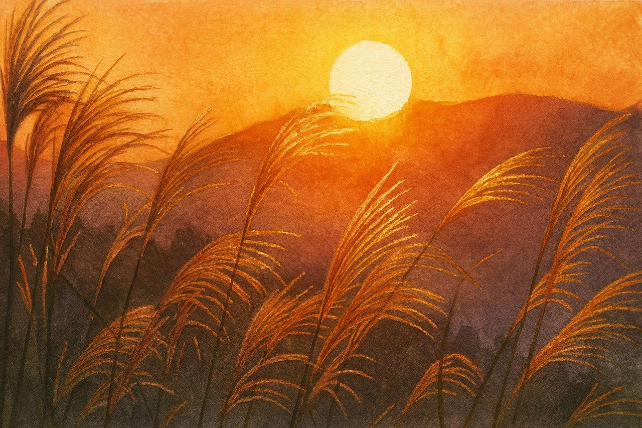 가을 억새밭과 노을 풍경 관련 사진