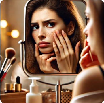 거울로 모공을 보는 사진