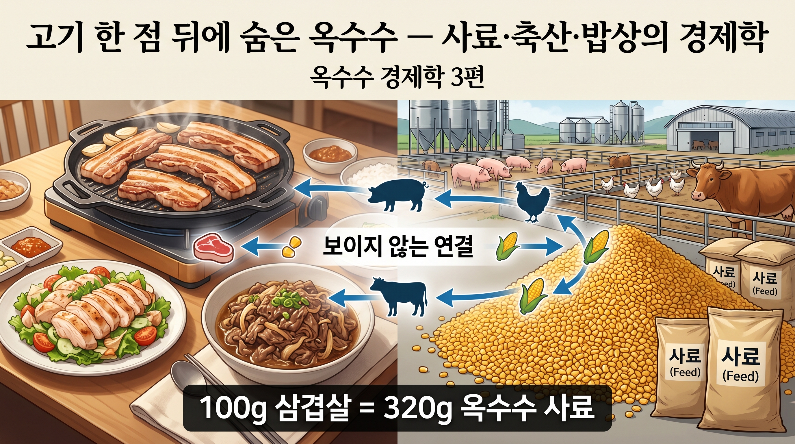 "고기 한 점 뒤에 숨은 옥수수 &mdash; 사료&middot;축산&middot;밥상의 경제학"