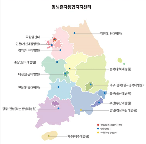 권역 암생존자통합지지센터 위치 이미지 캡쳐본