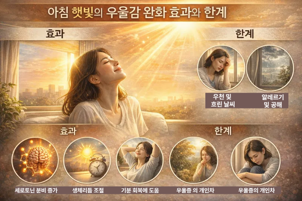 아침 햇빛의 우울감 완화 효과와 한계 관련 이미지