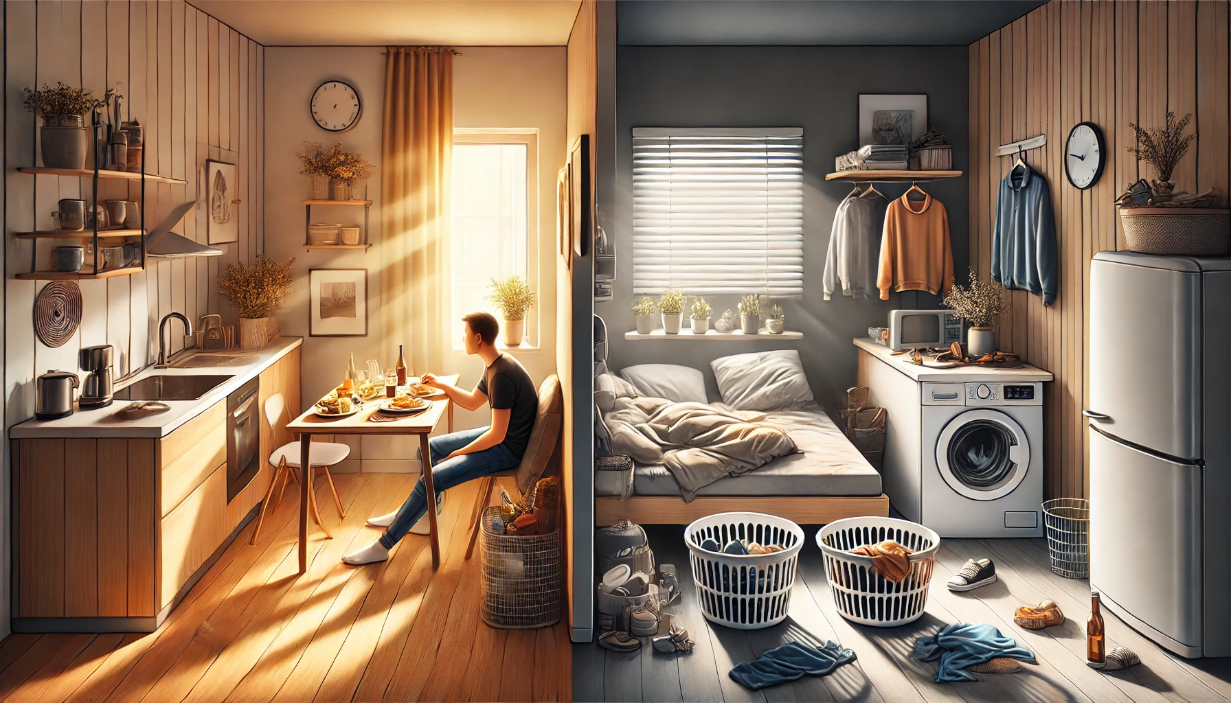 자취 생활의 장단점 관련 사진 자취 생활의 장단점을 조금 극단적으로 보여주는 사진