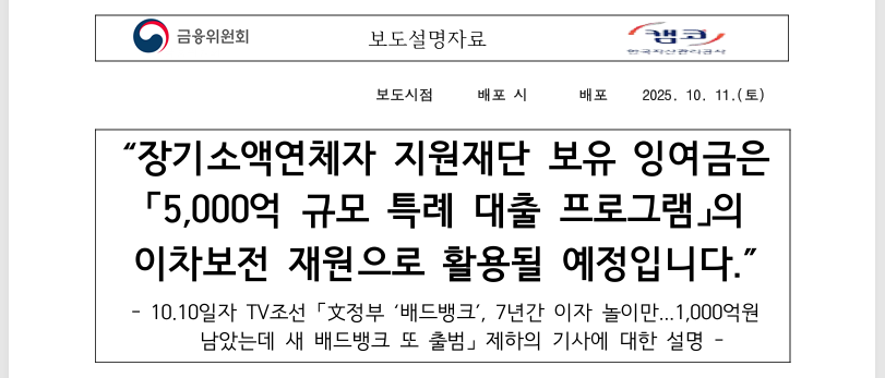 장기연체자 특례대출 신청방법 금리·한도 총정리 (출처 : 금융위원회)