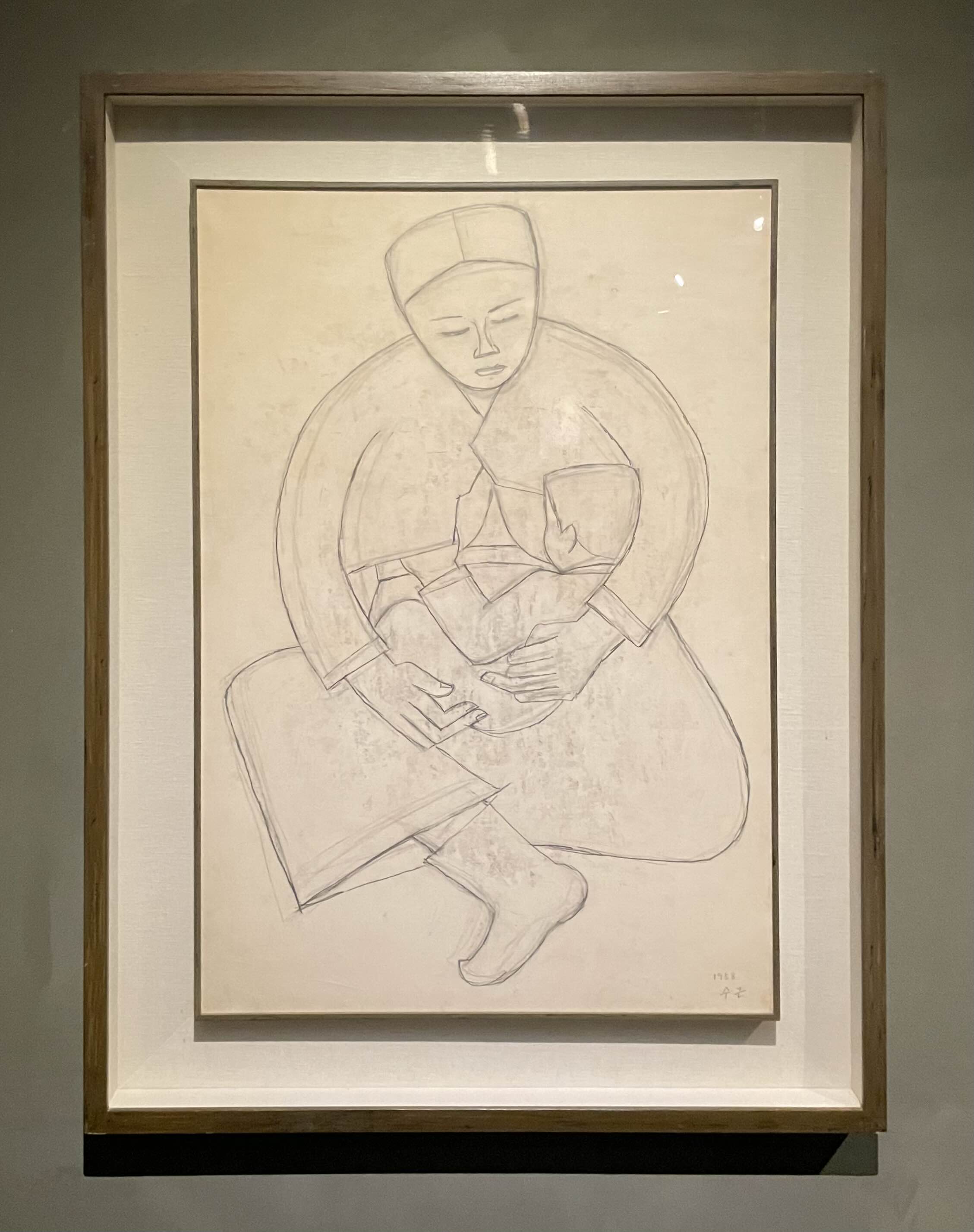 박수근-젖 먹이는 아내(모자) (1958, 종이에 연필)