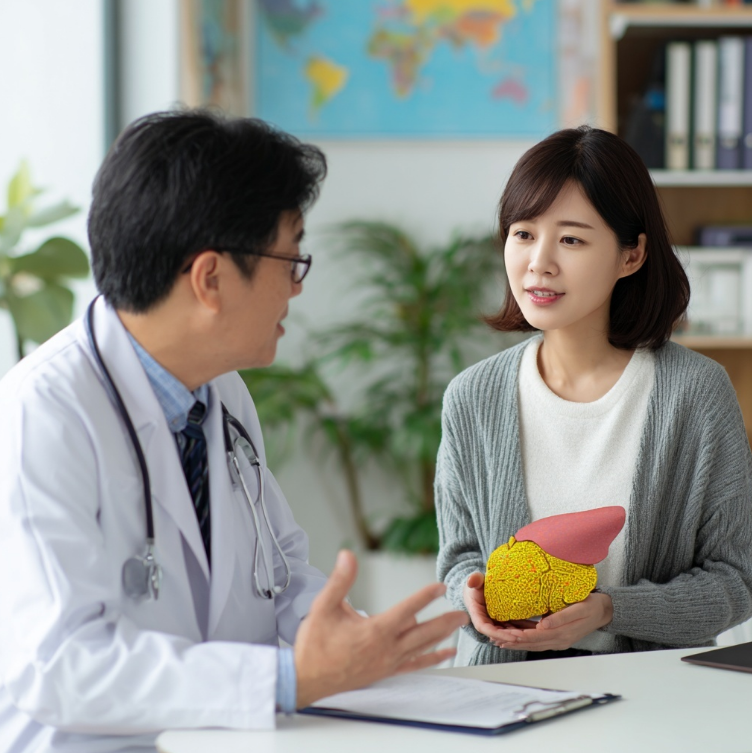 간수치관련 의사와 상담하는 여성