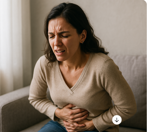 헬리코박터균으로 인한 위장이 아파서 고통스러워하는 사진