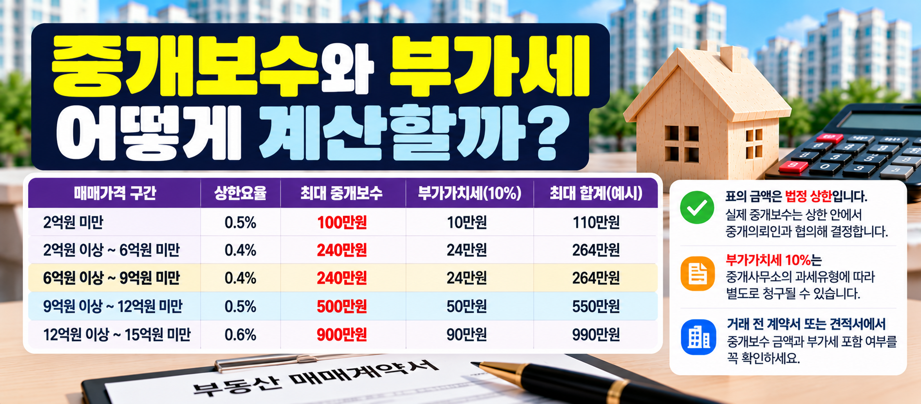 아파트 매매 중개보수 상한요율과 부가가치세 계산 이미지