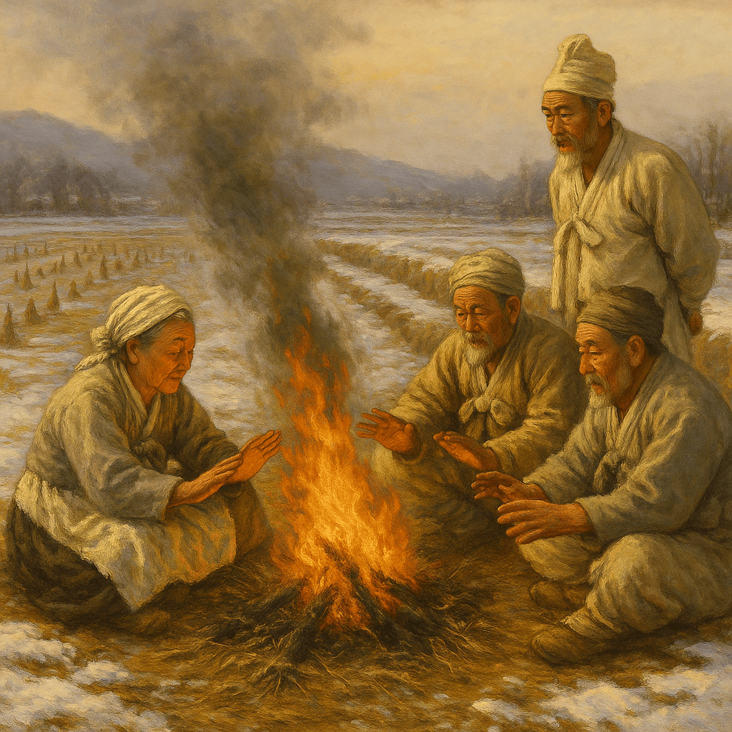 겨울 논둑 짚불 쬐기