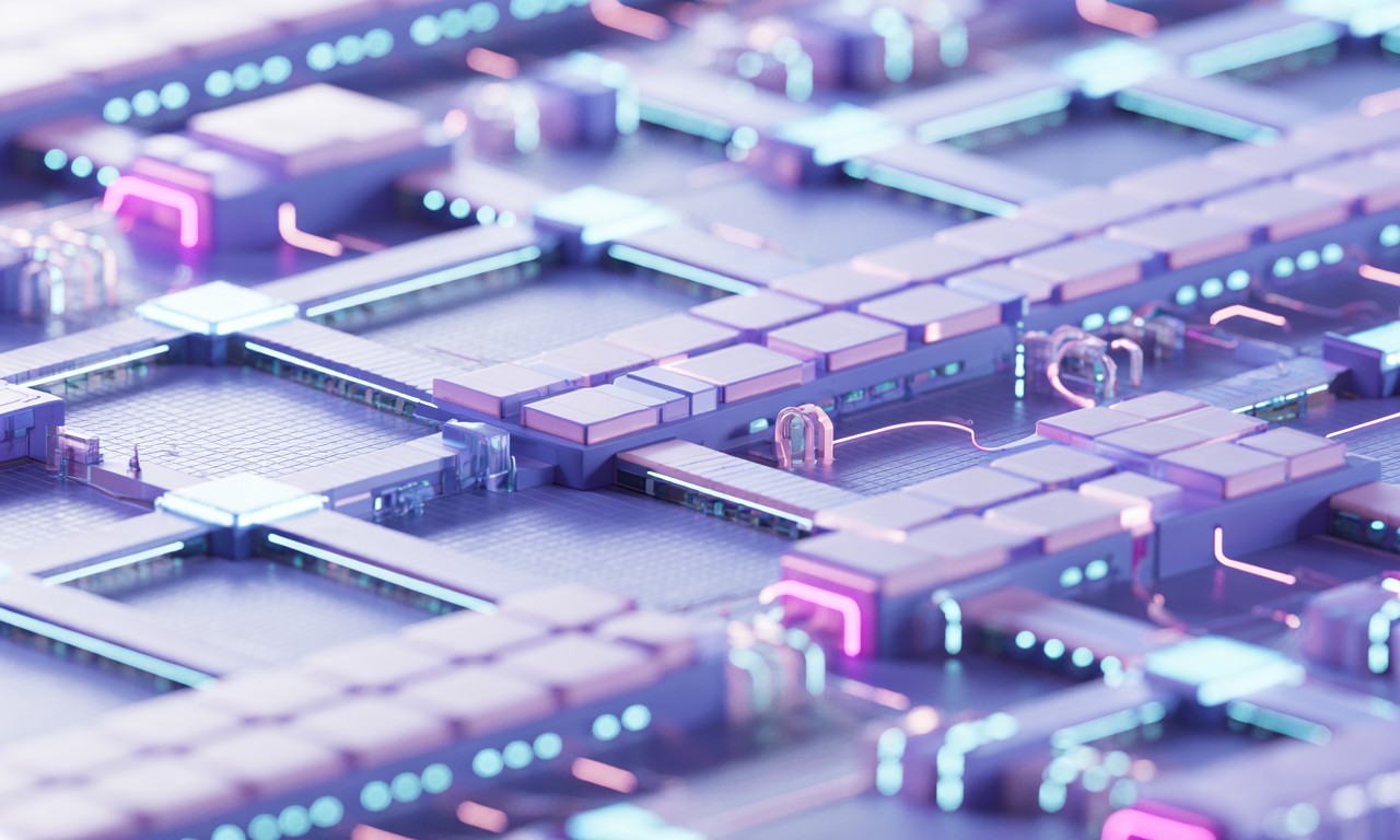AI 반도체 PCB 기판과 패키징 기술을 보여주는 3D 렌더링 이미지