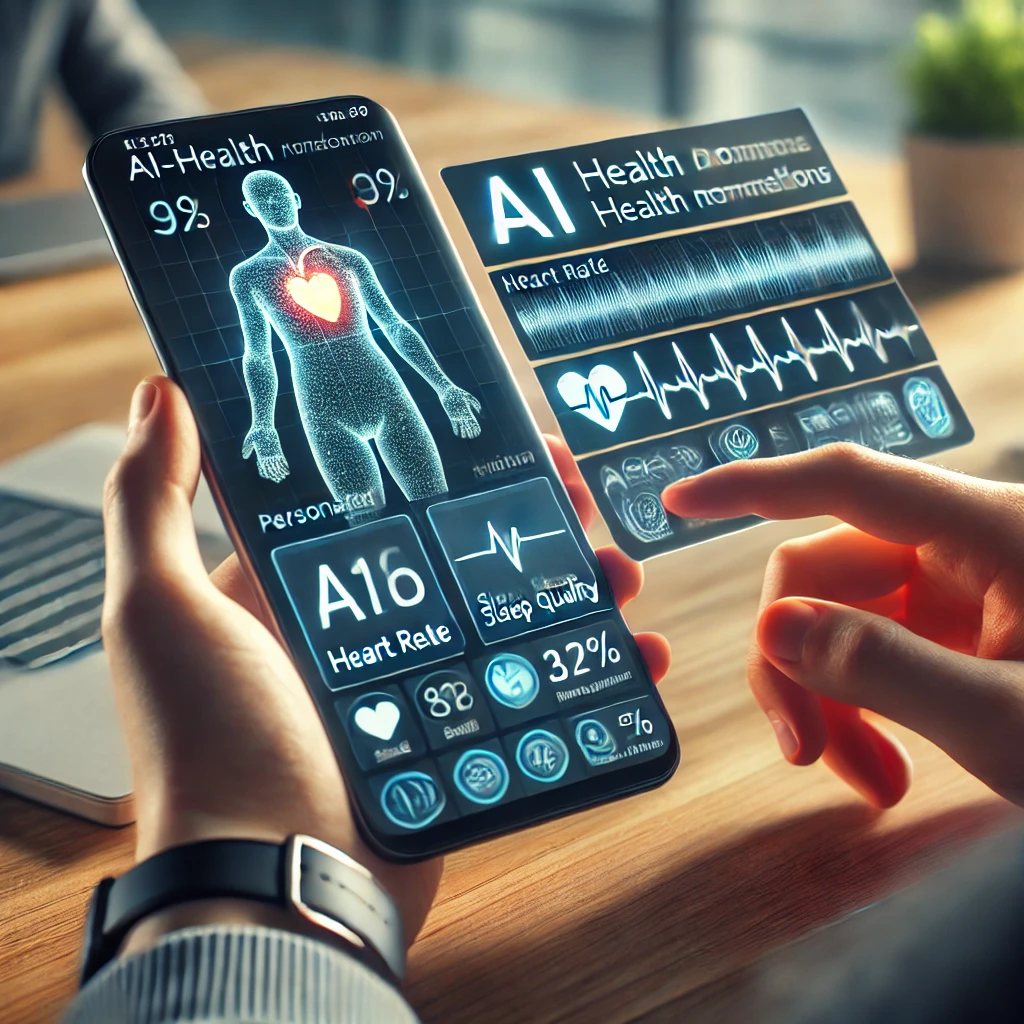 스마트폰으로 AI 헬스케어 앱을 사용해 건강 데이터를 분석하는 모습