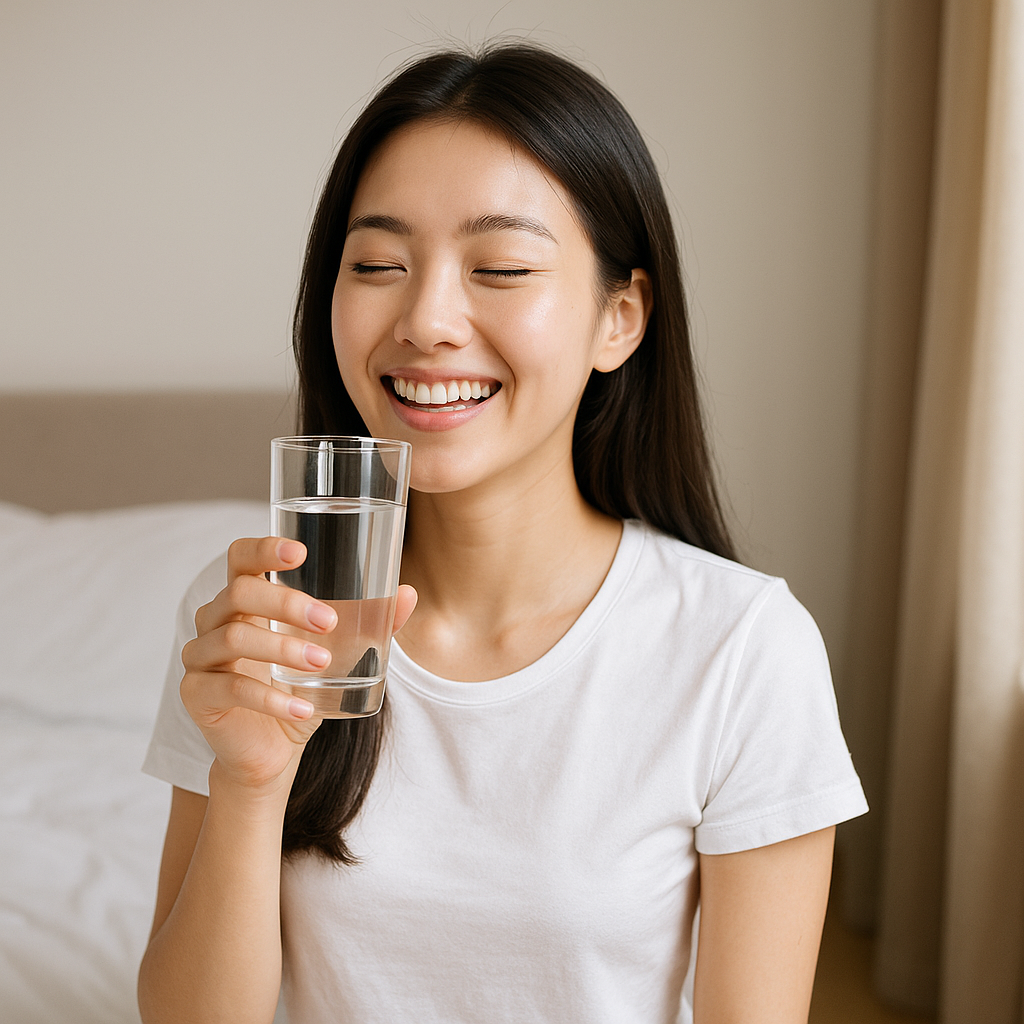 아침에 일어나서 물 마시는 사람