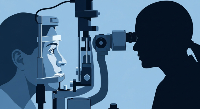 백내장 진단을 위한 세극등 현미경 검사 장면