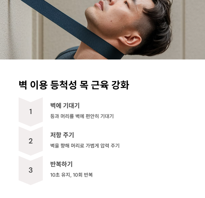 벽에 기대는 등척성 목 근육 강화 운동