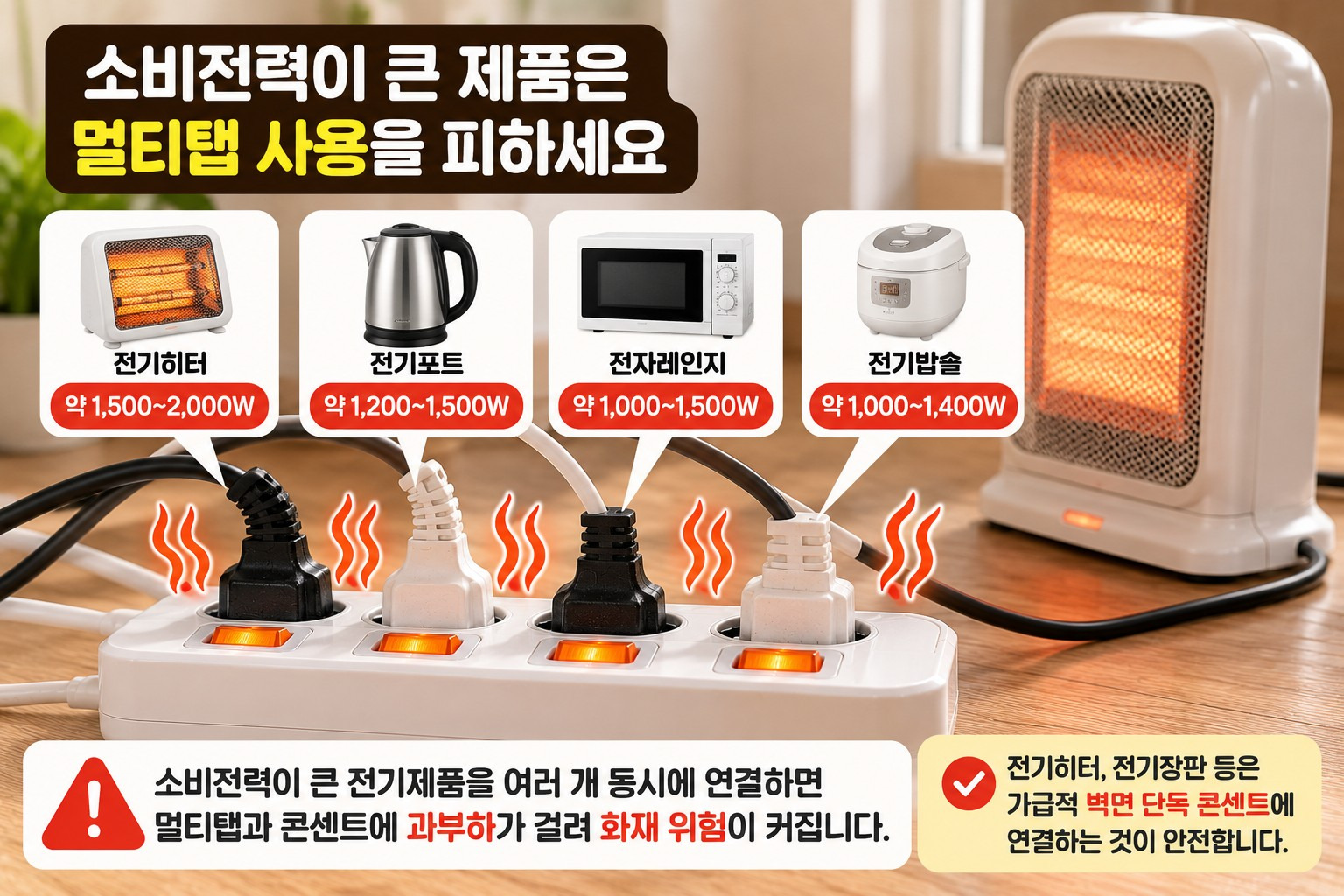 소비전력이 큰 전기제품의 연결 주의사항