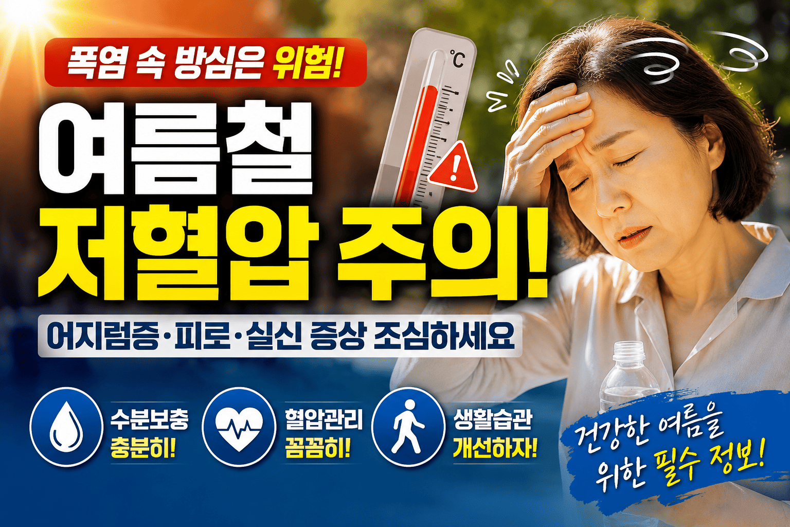 여름철 저혈압 주의 (건강관리, 수분보충, 혈압관리)