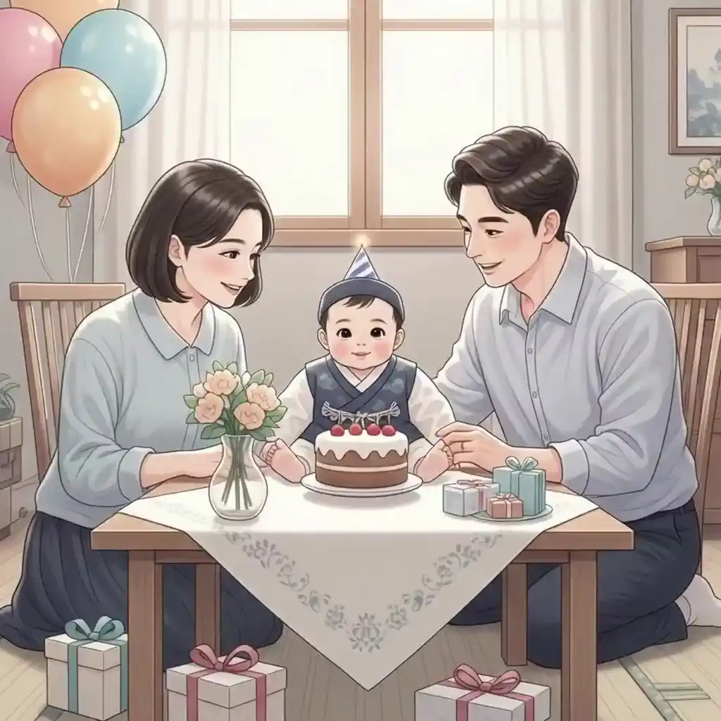 가족이 모인 백일잔치