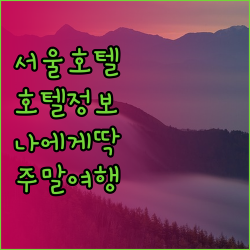 서울 호텔 예약 전 필독 나에게 딱 