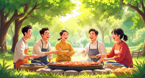 야유회-사람들-고기