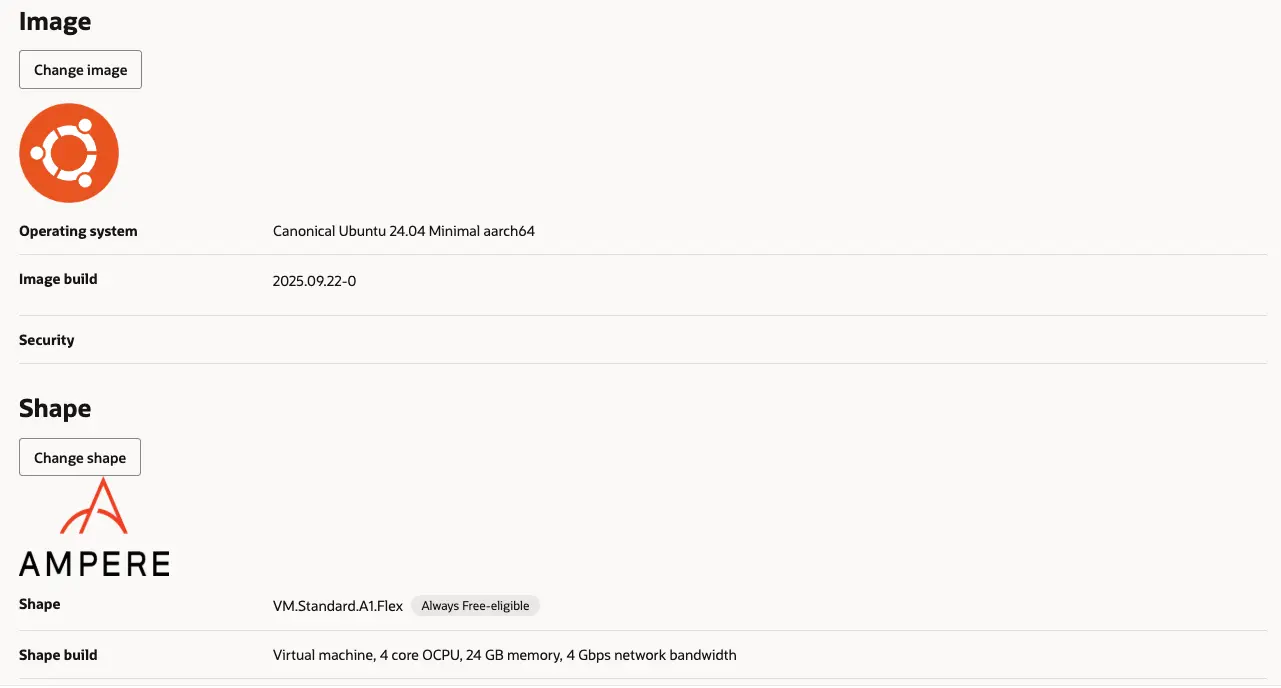 오라클 클라우드 - Compute - Create Instances - Basic Information - Image and shape 확인