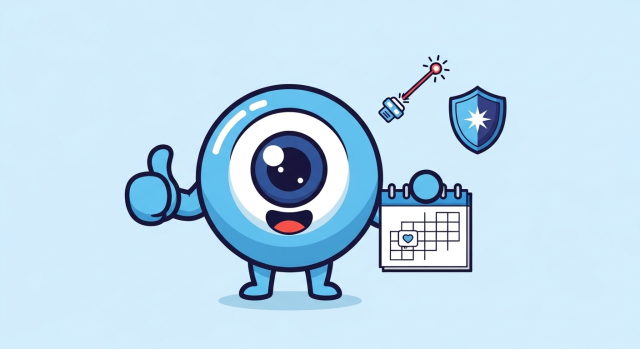 스마일 라식 적정 나이를 체크하고 엄지손가락을 들어 올린 눈 캐릭터