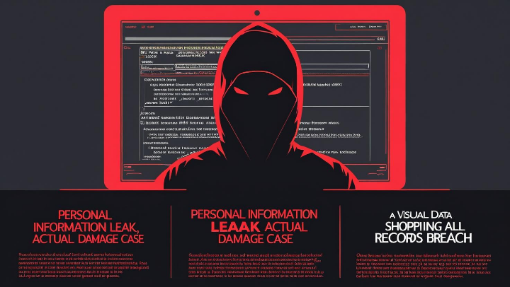 해커 실루엣과 해킹 화면을 보여주는 개인정보 유출 위협 이미지