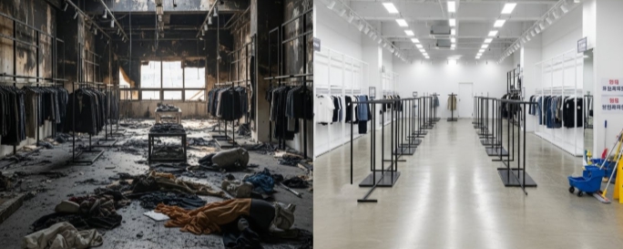 옷가게 화재청소 후 복구중