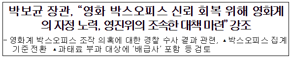 영화 박스오피스 신뢰 회복 위해 영화계의 자정 노력&#44; 영진위의 조속한 대책 마련