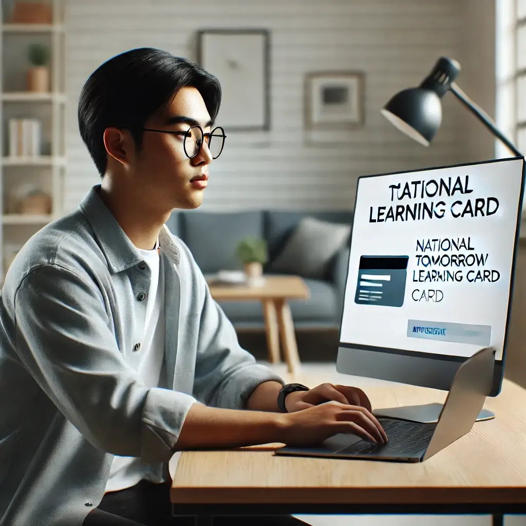 컴퓨터로 국민내일배움카드를 신청하는 청년.