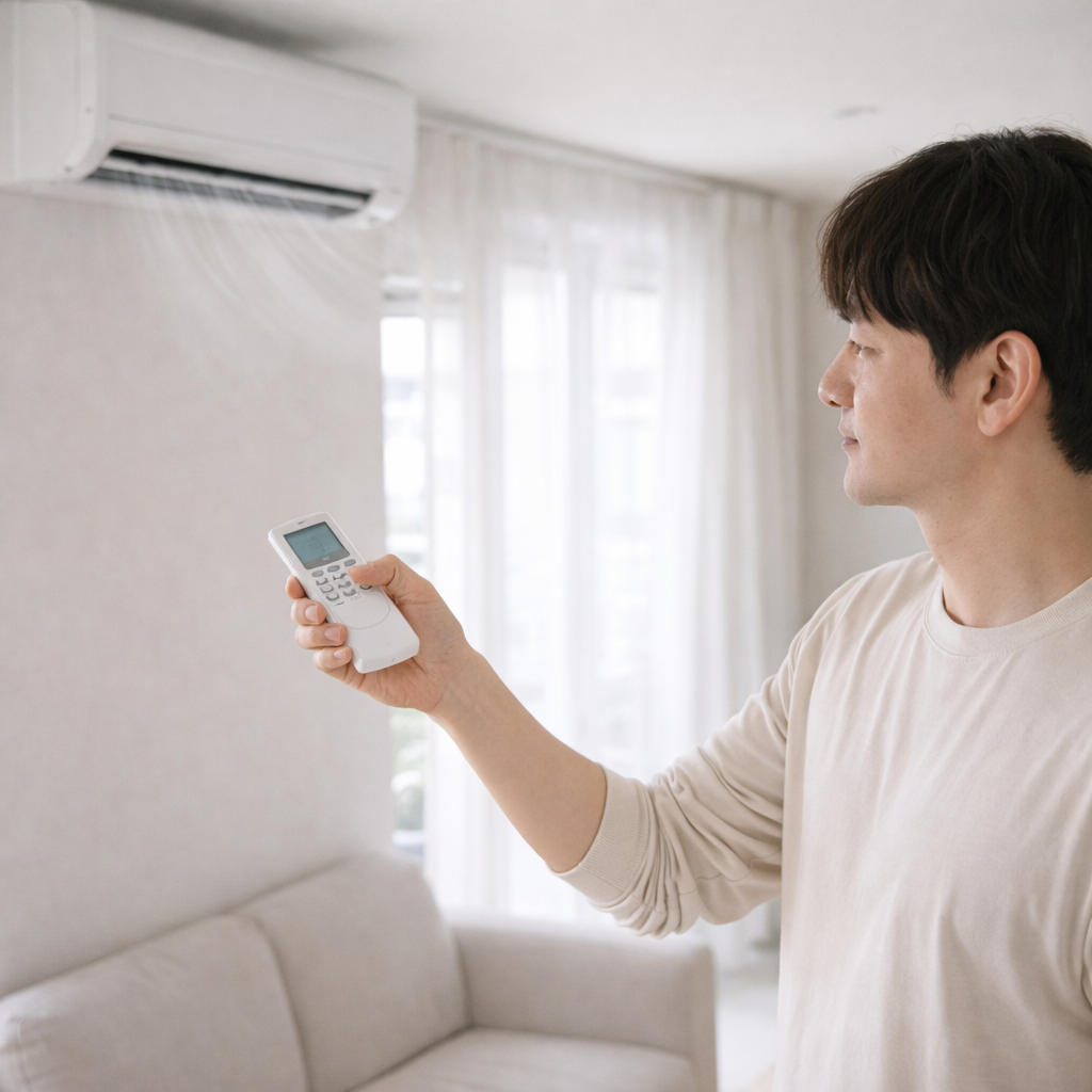에어컨 송풍 또는 건조 기능을 설정하는 장면 