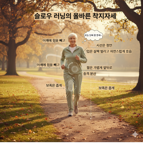 슬로우 러닝의 바른 착지자세와 시선 그래픽