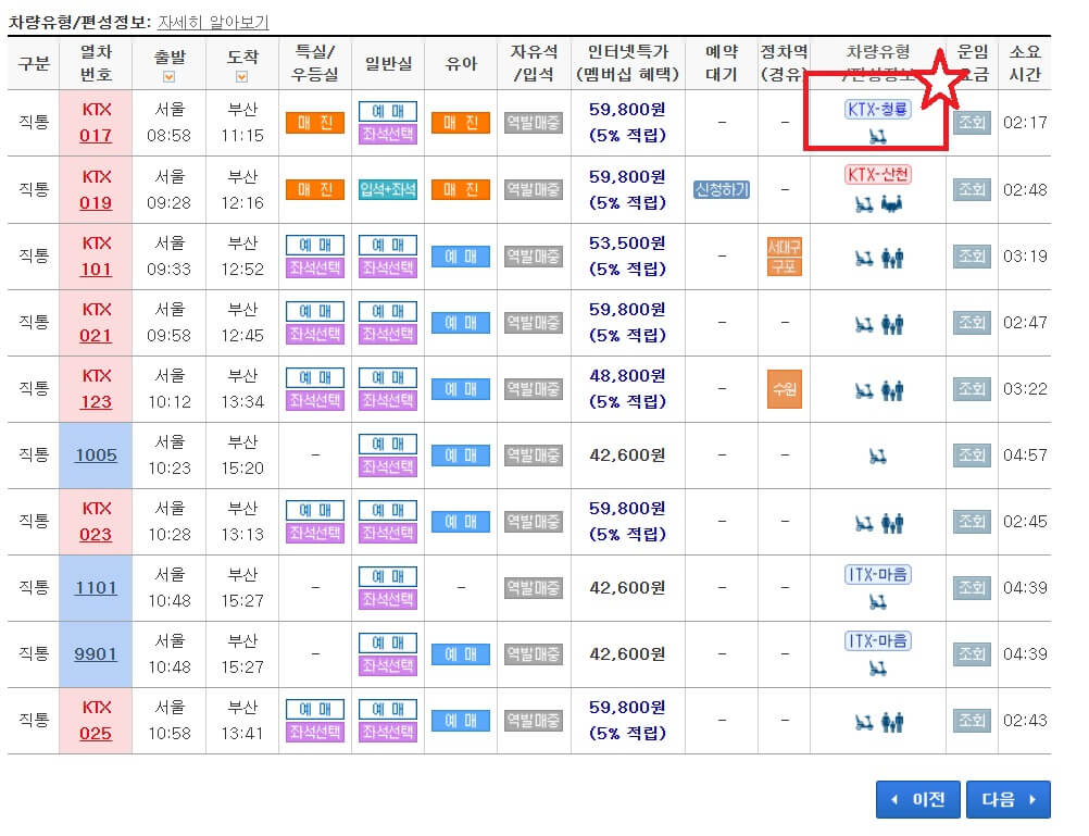 KTX청룡노선 및 예매