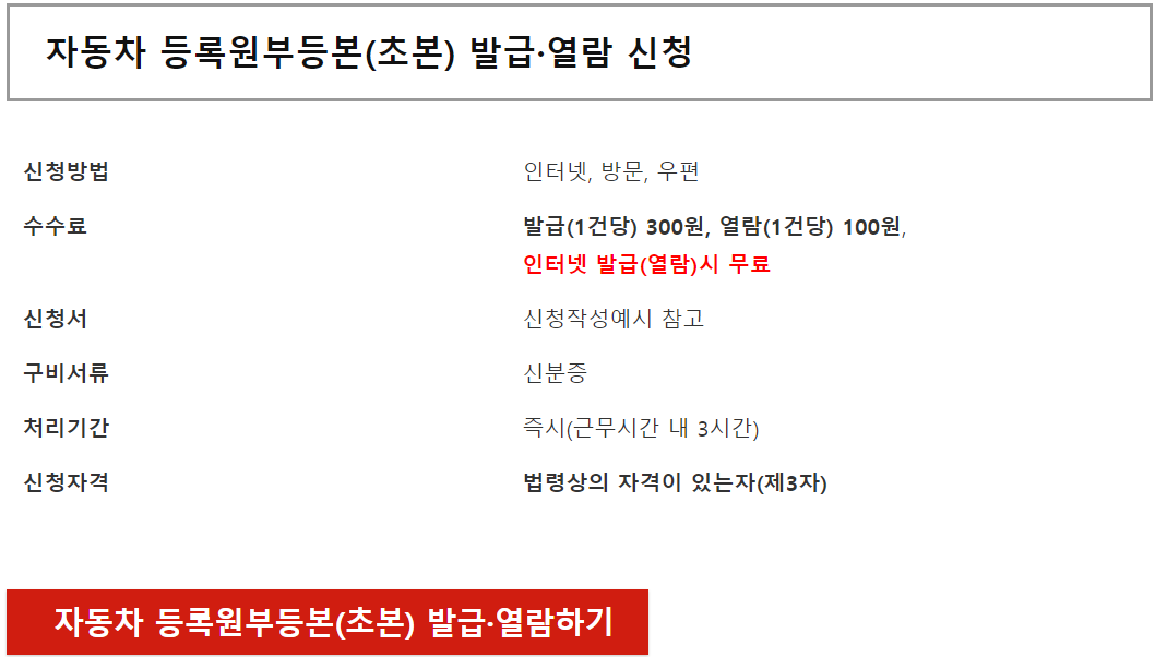 자동차 등록원부 발급