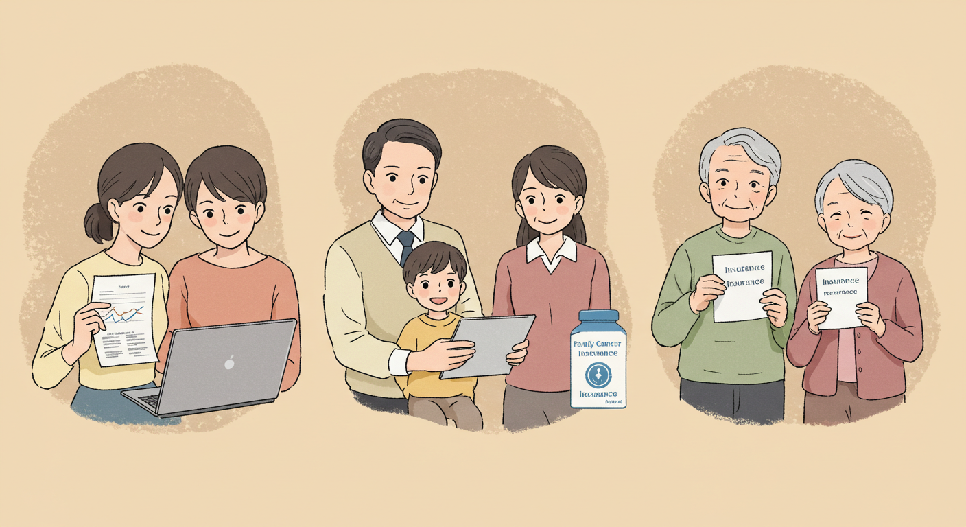 세 가지 가족 암보험 상품을 비교하는 장면들