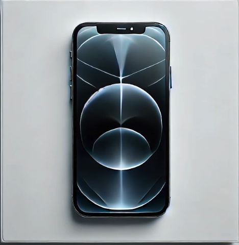 깔끔한 흰색 표면 위의 아이폰 16 프로, 세련된 디자인과 화면 디스플레이에 초점