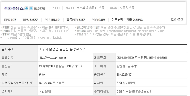 평화홀딩스 주가 기업개요