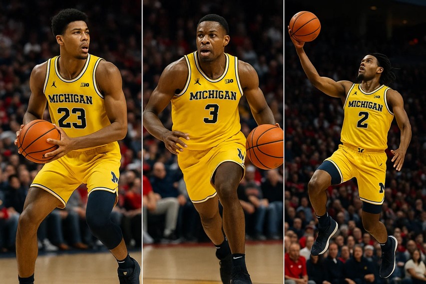 미시간 울버린스의 Marcus Allen, Jamal Richardson, 그리고 Darnell Hughes 선수가 멋있게 시합하는 모습